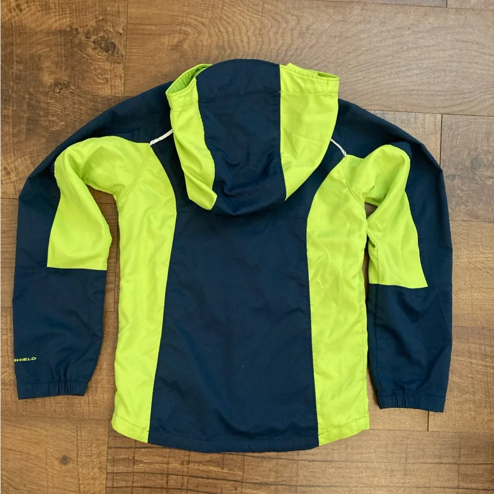 Columbia Omni-Shield Youth Hood Jacket Navy Neon Green Full Zip Size 8 Small